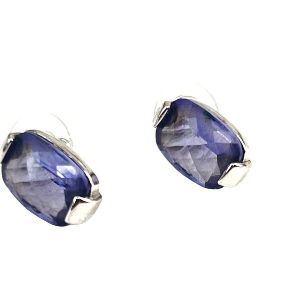 Swarovski Silver-Tone & Purple Crystal Stud Earrings Austrian Crystal - Picture 5 of 6